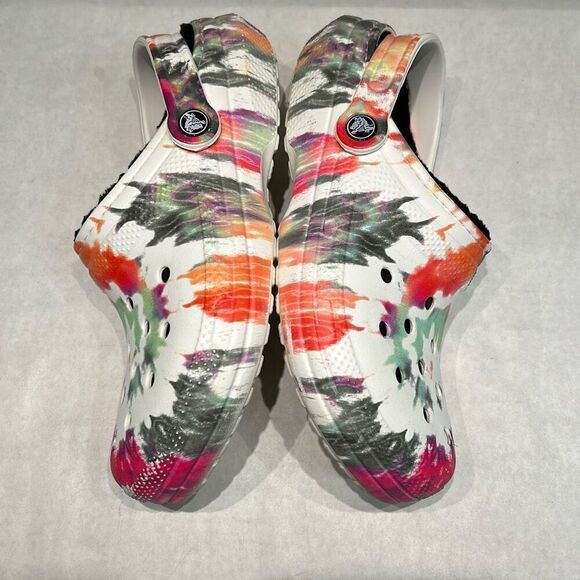 Crocs Classic Clogs Shoes Unisex US M6/W8 Fuzz Fur Lined Tie Dye White Multicolo - Picture 6 of 8